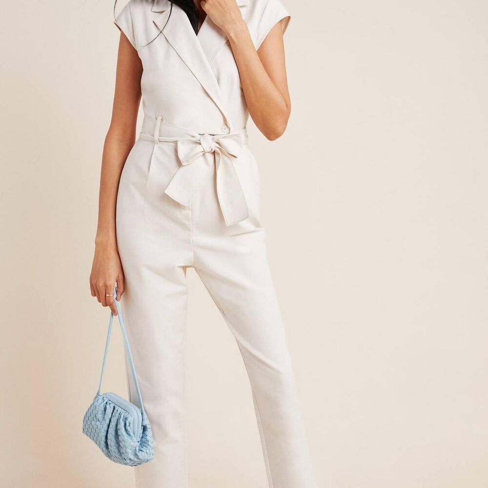 Anthropologie Women's Cream and White Jumpsuit